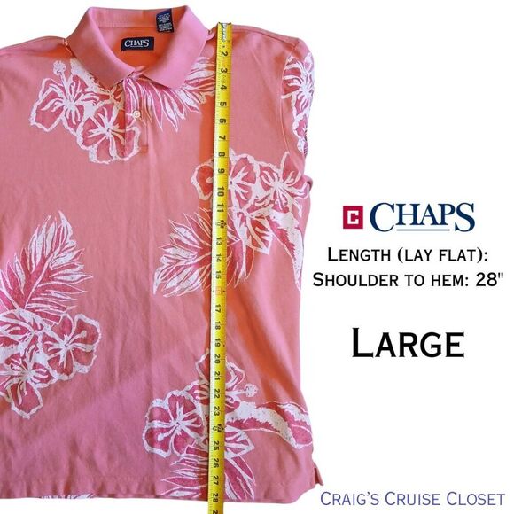 Chap's Polo: Hibiscus Print (Salmon color), Men's Large 100% Cotton - Picture 5 of 6